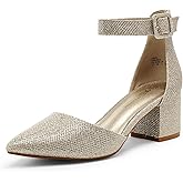 DREAM PAIRS ANNEE Pointed Toe Low Chunky Heels Pump Shoes