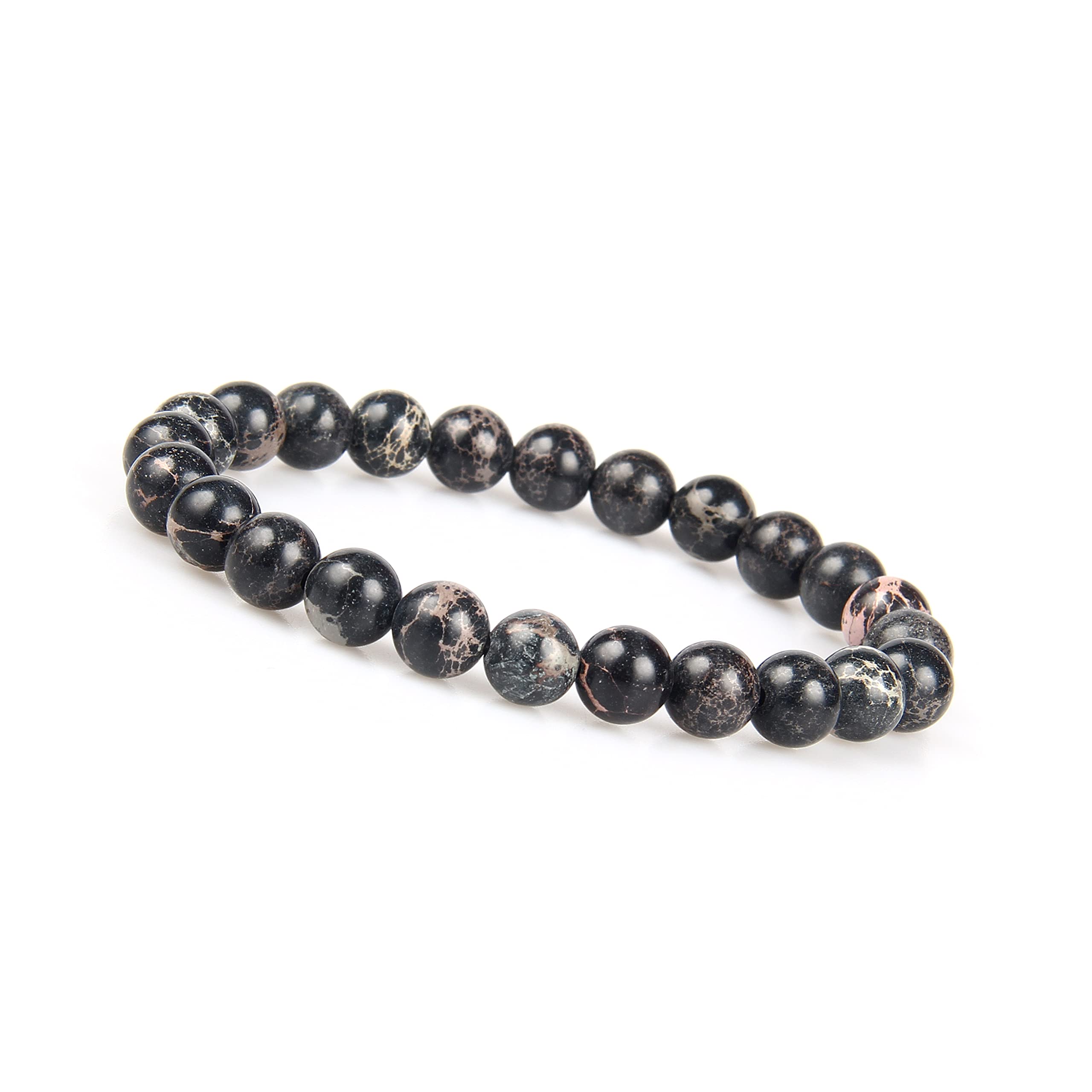 GD GOOD.designs EST. 2015 Chakra bead bracelet black for men and women I Made from 8 mm marine sediment jasper natural stones I Single-coloured unisex bead chakra wristband — image 1