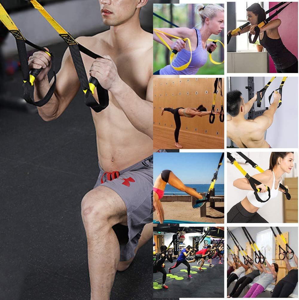 Vssictor Sling Set with Door Anchor Adjustable Home Fitness Suspension Trainer Suitable for Training Indoors and Outdoors (yellow)