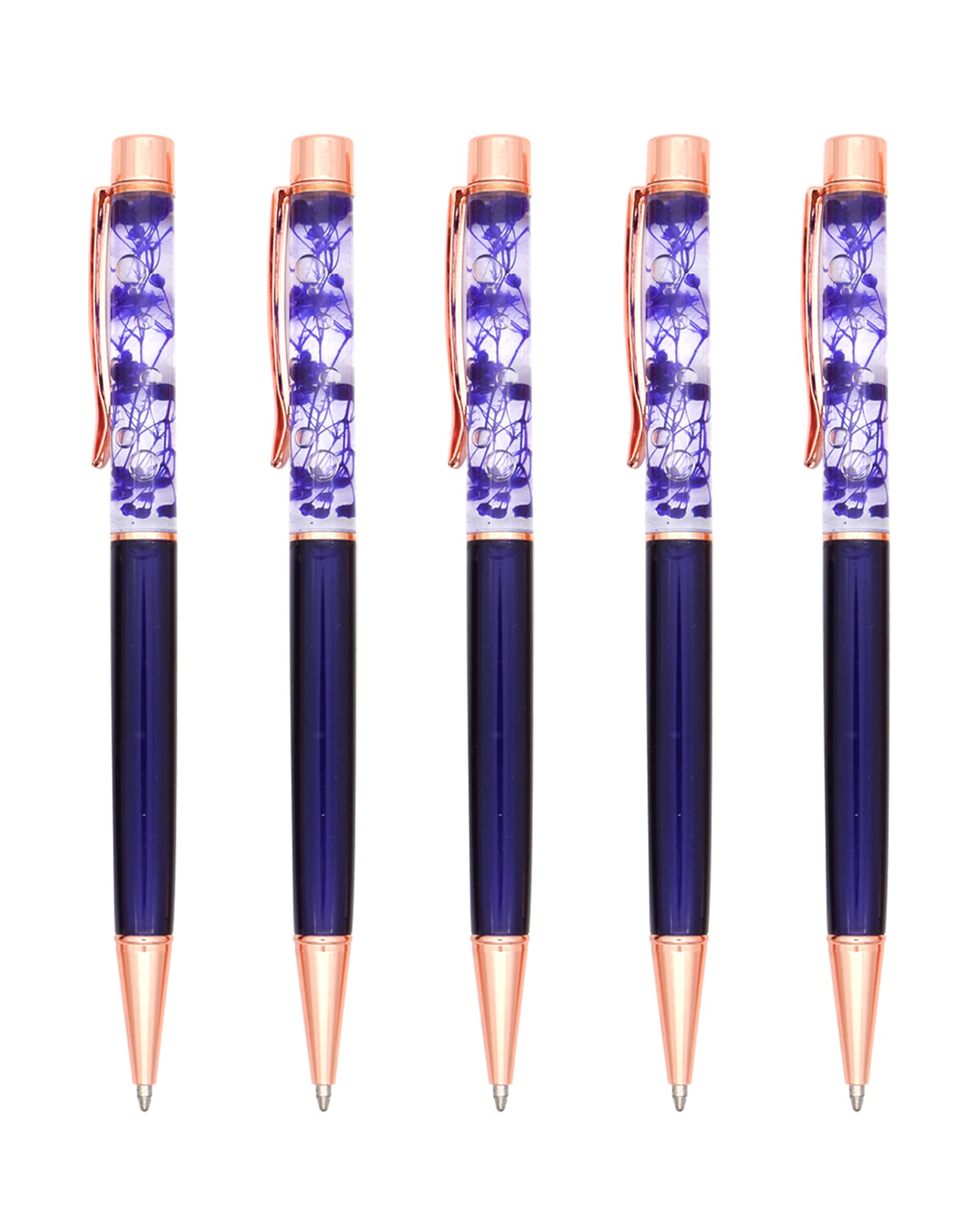 Gullor 5 Pieces Floral Ballpoint Pen Metal Flower Pen Dynamic Liquid Flower Pen, Black Ink, Purple