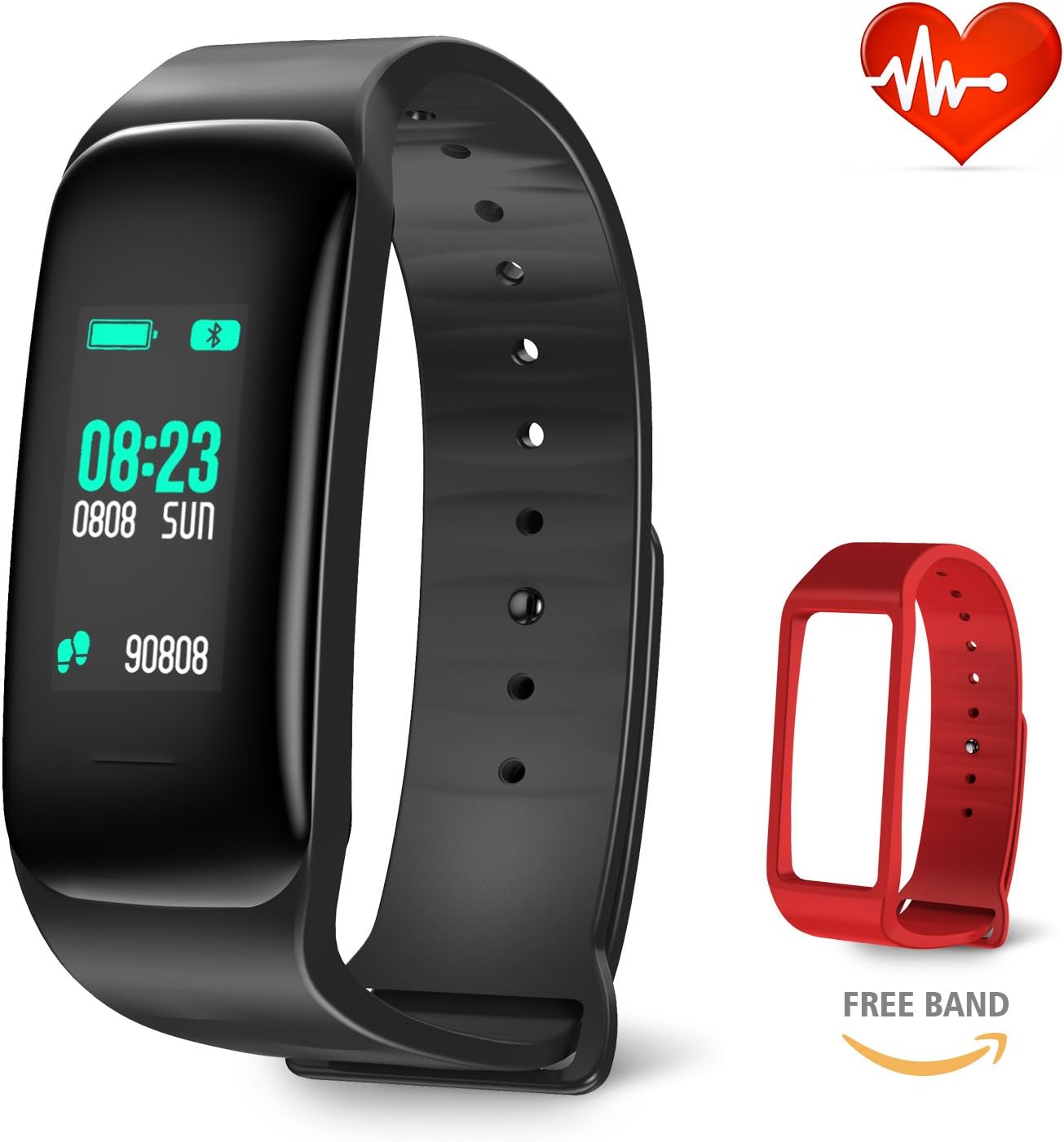 Fitness Tracker, Blood Pressure Bracelet Waterproof IP67 Heart Rate Sleep Monitor, Phone Call SMS SNS Alert via Bluetooth Smart Activity Tracker with Pedometer, Calorie Step Counter for Men Women