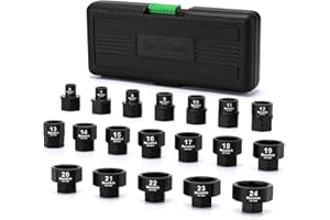 TecoTek 19-Piece 3/8-Inch Drive Metric Low Profile Impact Socket Set, Stubby Socket Set, 6mm-24mm, No Skips Sizes, 6 Point, C