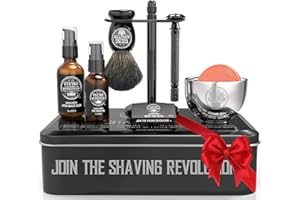 Viking Revolution Luxury Safety Razor Shaving Kit - Includes Double Edge Safety Razor, Stand, Bowl, After-Shave Balm, Pre-Shave Oil, Badger Brush - Safety Razor Kit