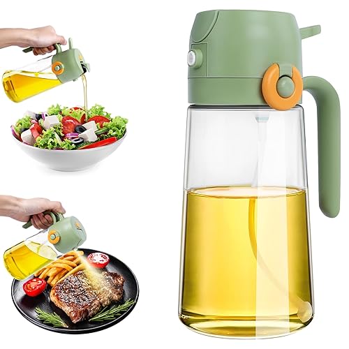 VUTGE Oil Sprayer for Cooking 2 in 1 Olive Oil Dispenser and Sprayer 16oz/470ml Glass Spray Bottles And Pour for Cooking Kitchen Food-Grade Oil Mister For Air Fryer Salad Baking BBQ(green)