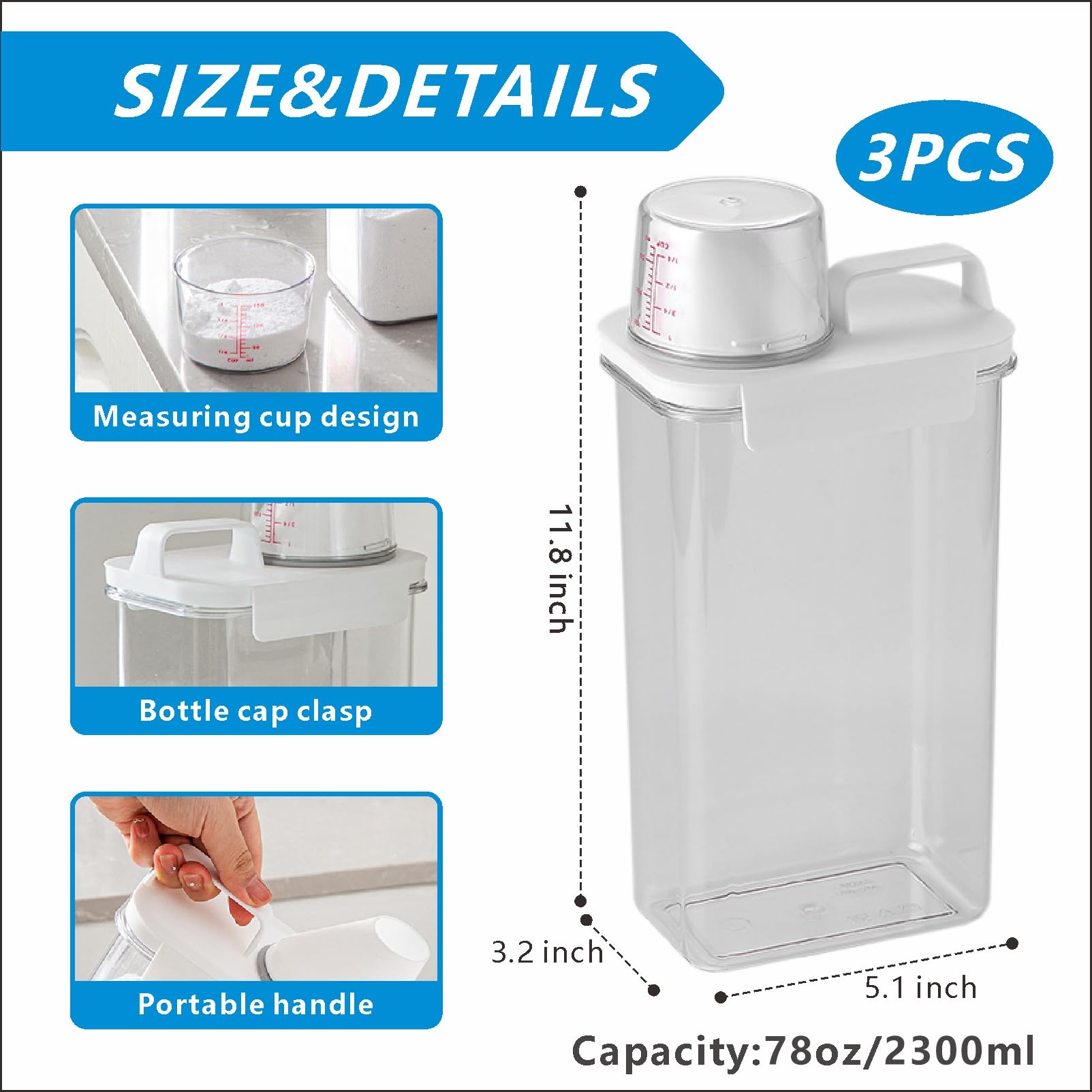 [3 Pack] Liquid Laundry Detergent Dispenser For Laundry Room Organization And Storage, 78oz Large Capacity Laundry Soap Containers With 12 Removable Labels, BPA Free & PET Plastic Clear