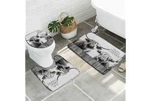 SATRTUD 3pcs Farmhouse Highland Cow Bathroom Sets with Non-Slip Rug,Toilet Lid Cover and Bath Mat, Western Rustic Animal Wildlife Cattle Grey Bull Country Wooden Fence Bathroom Carpet Bath Mat Toilet Rugs