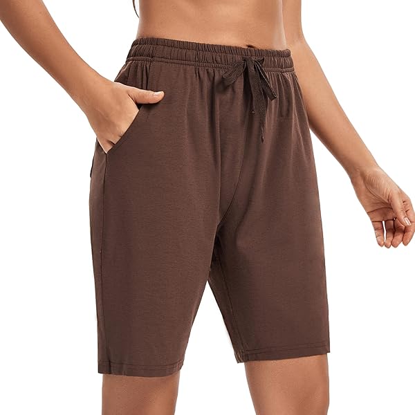 LUCKYCATCUS WOMEN’S BERMUDA SHORTS JERSEY SHORTS WITH POCKETS YOGA WALKING ATHLETIC LONG SHORTS FOR WOMEN KNEE LENGTH (BROWN, XS)