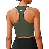 PINSPARK Racerback Crop Tank Tops for Women Longline Padded Sports Bra Scoop Neck Workout Yoga Top