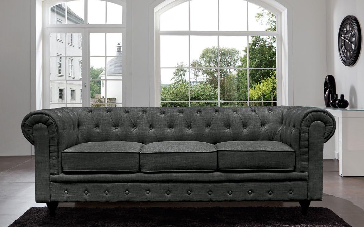 BD Home Furnishings Classic Scroll Arm Button Tufted Chesterfield Style Sofa - Ash Gray
