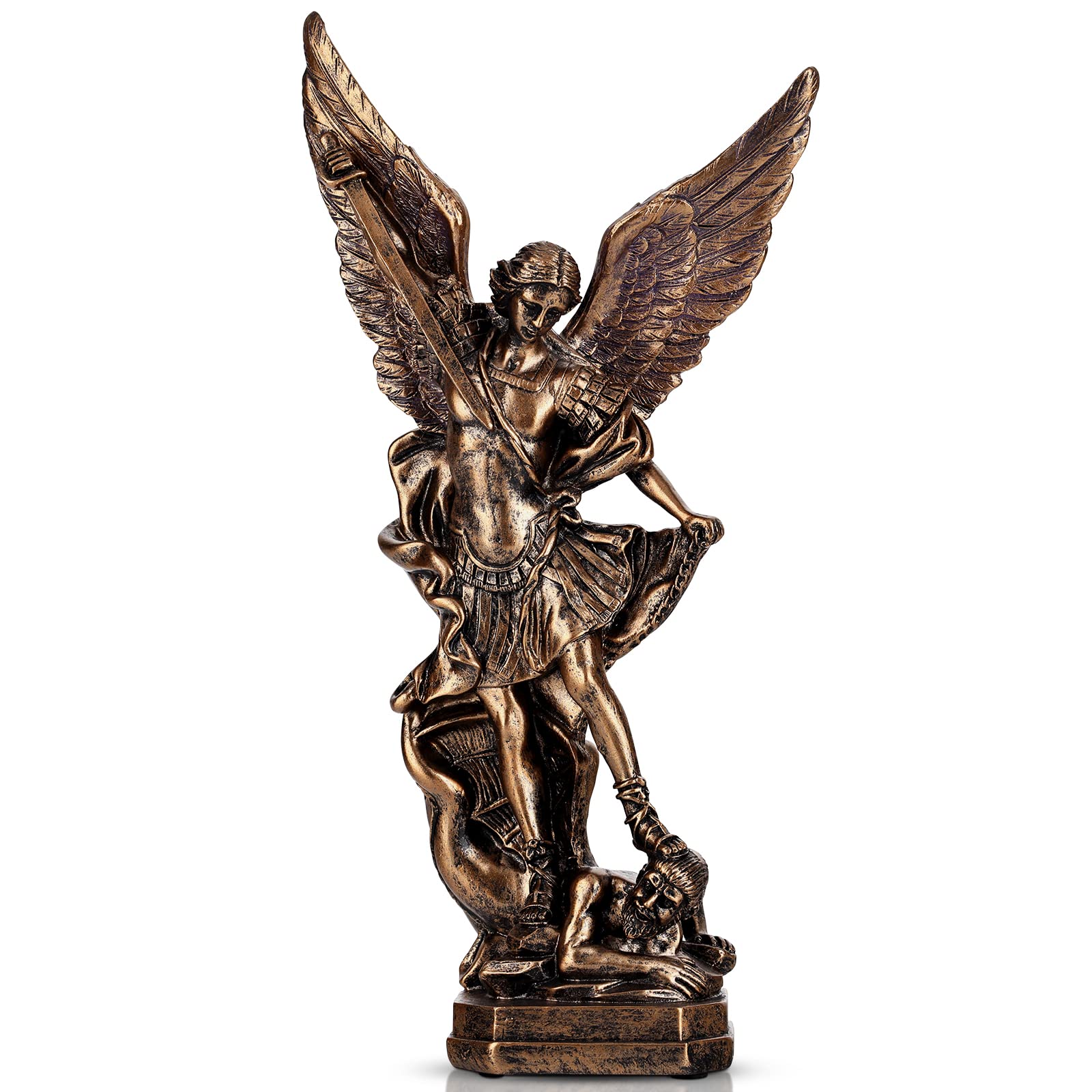 Photo 1 of 12.5in Bronze San Miguel Arcangel Statue, St Michael Statue, Resin Saint Archangel Michael Statues, Saint Michael defeating Satan Collection Figurines, Religious Angel Suitable for Collection or Decor