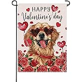 Artofy Happy Valentines Day Golden Retriever Dog Small Decorative Garden Flag, Red Heart Rose Yard Outside Decor Pet Owner Lover Gift, Anniversary Wedding Outdoor Home Decoration Double Sided 12 x 18