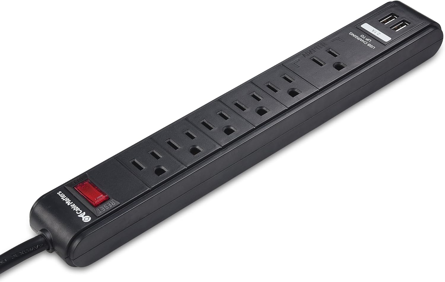 Cable Matters 2-Pack 6 Outlet Surge Protector Power Strip with USB Charging Ports, 300 Joules with 8 Foot Power Cord in Black: Electronics