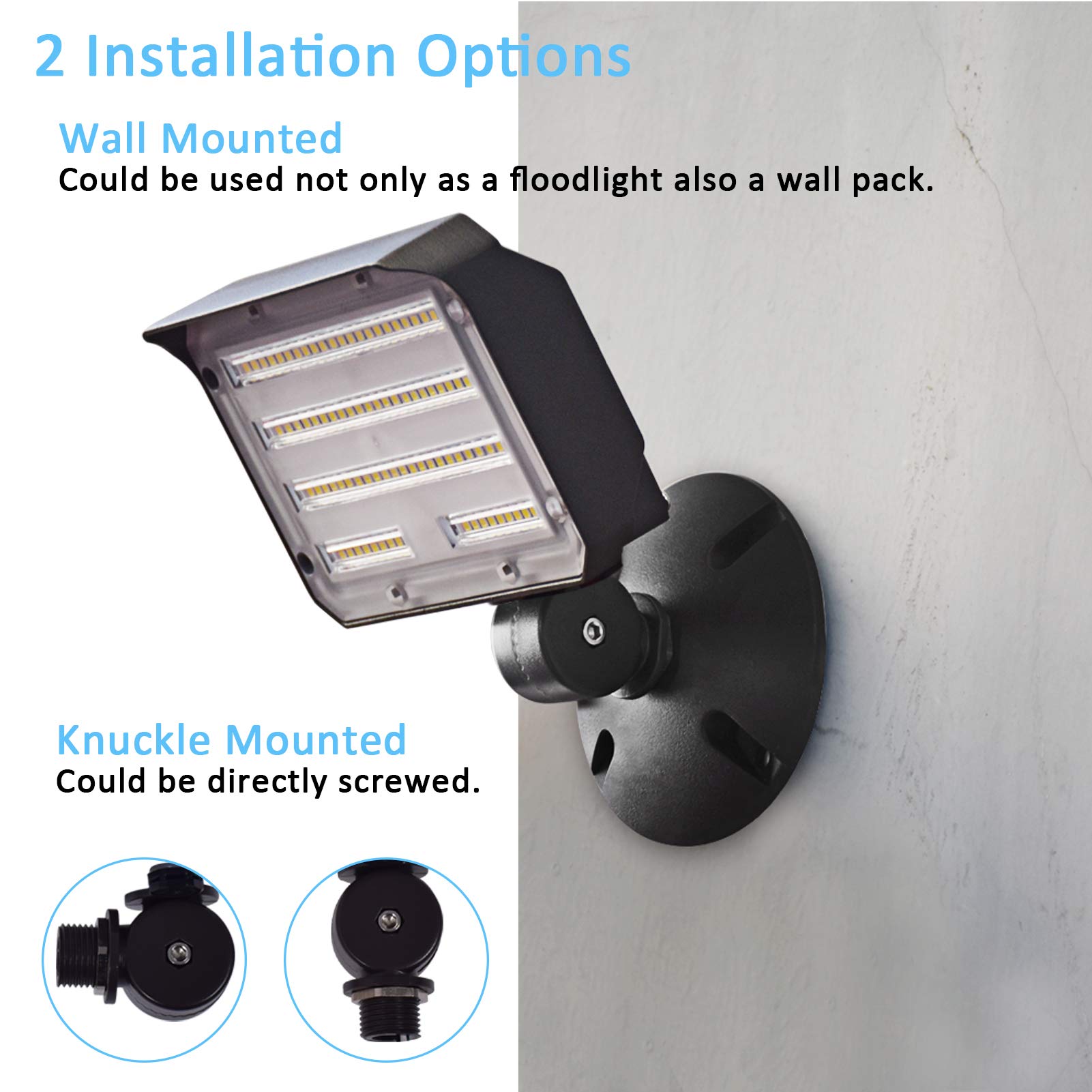 40W LED Flood Light, Outdoor Security Floodlights Fixture with Knuckle Mount Base, Dusk-to-Dawn Photocell Daylight 5,200lm(300W Equivalent) 100-277V IP65 Waterproof for Entrance Yard (2Pack)