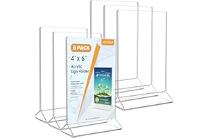 MaxGear Acrylic Sign Holder-Table Card Display-4 X 6 inches Clear Sign Display Holder-Plastic Table Menu Stand -Double Sided Ad Picture Frame for Office, Home, Store, Restaurant, 6 Pack