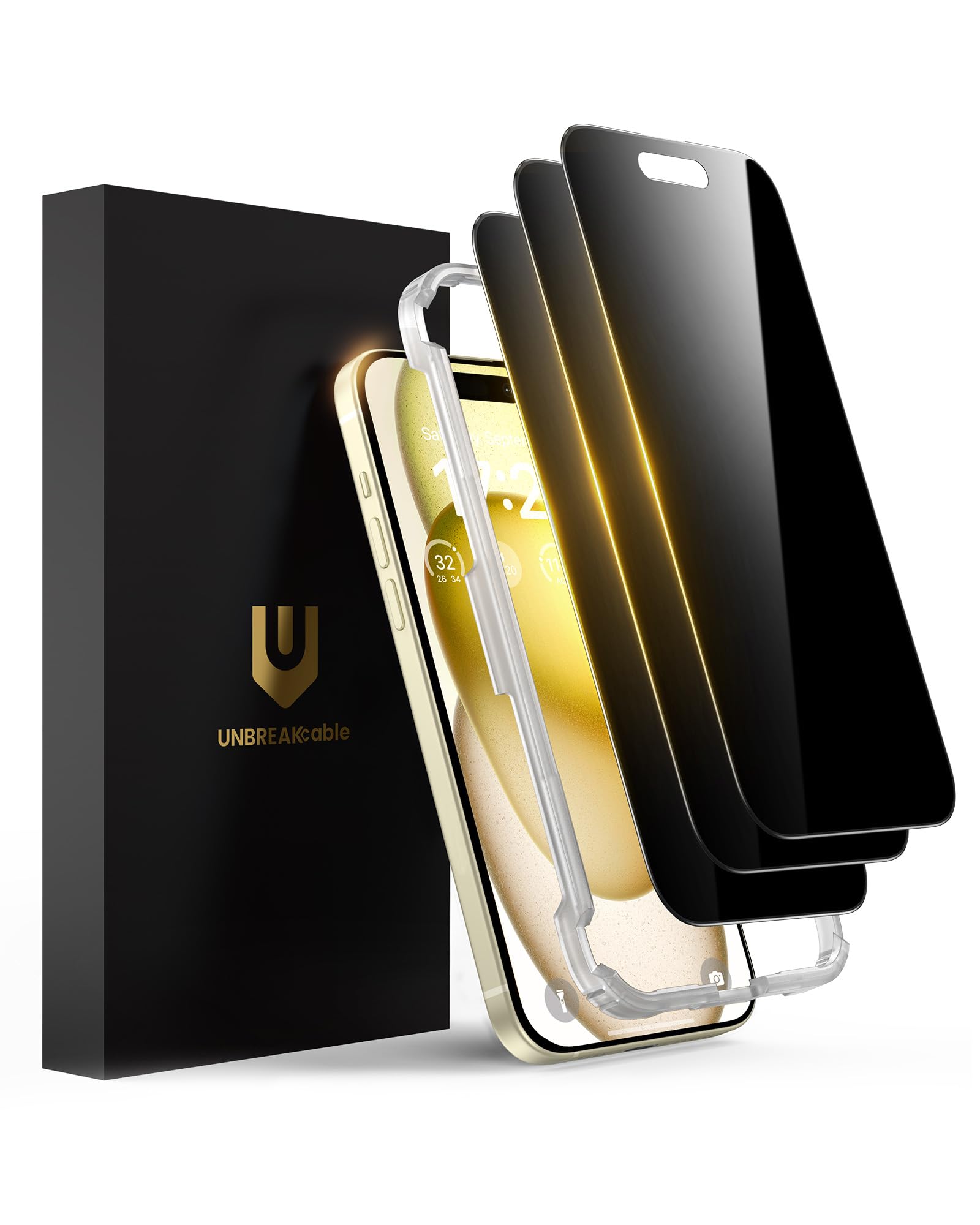 Photo 1 of UNBREAKcable Privacy Screen Protector for iPhone 15, [3 Pack] Shatterproof Tempered Glass [25°Anti-spy][Easy Installation Frame][99.99% HD Clear][9H Hardness] [Anti-Fingerprint] for iPhone 6.1"