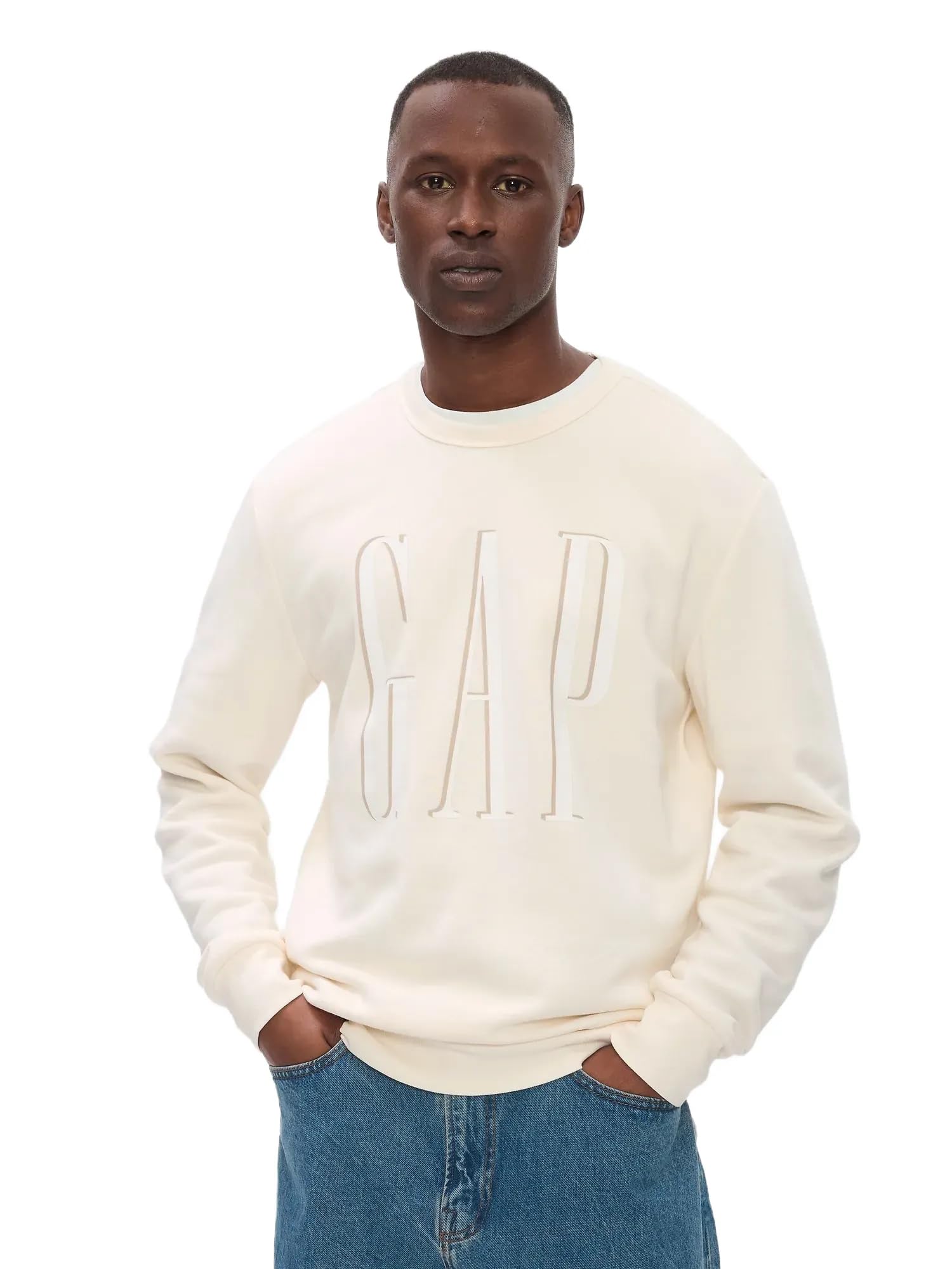 GAP mens Logo Fleece Crew Sweatshirt Ivory Frost XXL Image