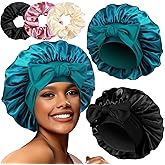 2+3 Large Satin Bonnets with Scrunchies for Women, Hair Bonnet Sleeping Tie Bonnet for Braids Curly Hair