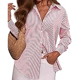 OMSJ Women's Striped Button Down Shirts Casual Long Sleeve Stylish Collared Classic Office Work Blouses Tops