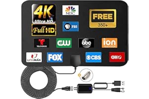 MRTVANT TV Antenna for Smart TV, Digital Antenna, Indoor 500+ Miles Long Range, with Amplifier 360° Signal Booster-HD Antenna Supports 4K, 1080p TVs-12ft Coaxial Cable, Support All TVs