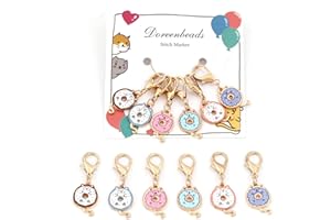 DoreenBeads 6Pcs Cat Donuts Stitch Marker Charms for Crocheting and Knitting, Locking Alloy Enamel Crochet Stitch Marker with Lobster Clasp Knitting Crocheting Accessories Gold