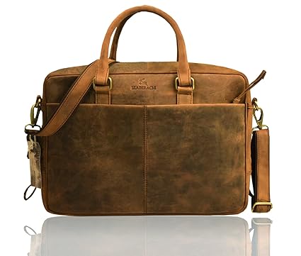 Leaderachi Mens Wax Hunter Leather Laptop Briefcase Bag - Hobart