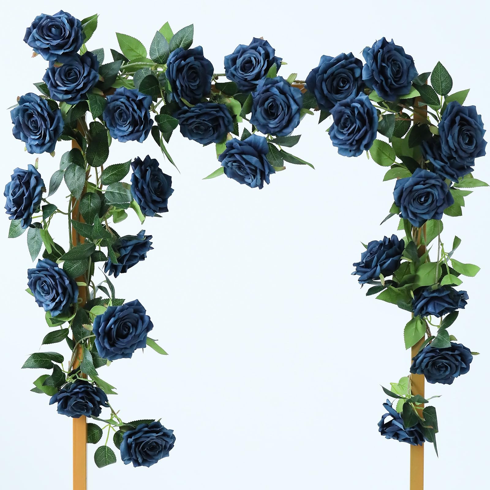 Photo 1 of dallisten 2 Strands 73'' Artificial Silk Rose Flower Vines Garland, Fake Roses Floral Green Leaves Hanging Plant for Wedding Arrangement Decoration, Wall, Party, Bedroom, Home Decor (Blue)