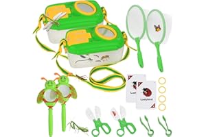 QuadPro Bug Catcher for Kids - 2 Sets - Outdoor Explorer Set with Butterfly Net, Tweezers, Bug Clamp, Magnifying Glass & Entomology Learning Cards - Perfect Bug Catching Kit for Kids Age 3 4 5 6 7 8