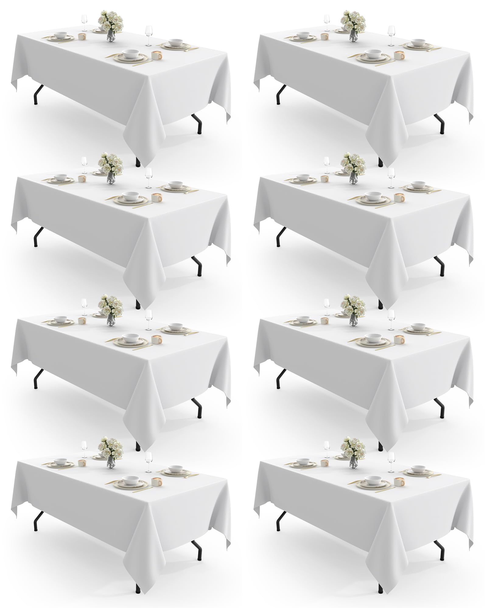 Photo 1 of Pureegg Rectangle Table Cloth 60" x 84" – 8 Packs, Durable Polyester Tablecloth Offers Reusable & Washable Protection, Ideal for Outdoor Party, Picnic, Wedding, Banquet and Birthday, White