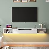 FurniNova Floating TV Stand,70'' Wall Mounted TV Cabinet,Floating TV Console,Under TV Shelf with 1 Door and 2 Cabinets for TVs up to 75''(White)