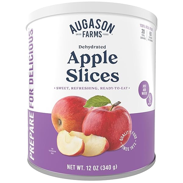 AUGASON FARMS DEHYDRATED APPLE SLICES CAN – GLUTEN FREE SURVIVAL FOOD WITH LONG SHELF LIFE – EMERGENCY FOOD SUPPLY FOR CAMPING, PREP & EVERYDAY MEALS – 20 SERVINGS