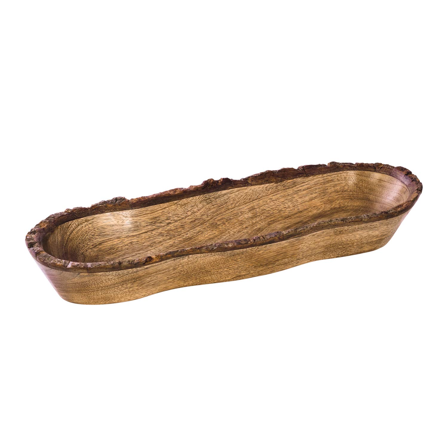 Divit Shilp Natural Wooden Salad Serving Bowl Vegetable Fruit Large Deep Bowl for Family and Celebrations (Bark Edge Tray)