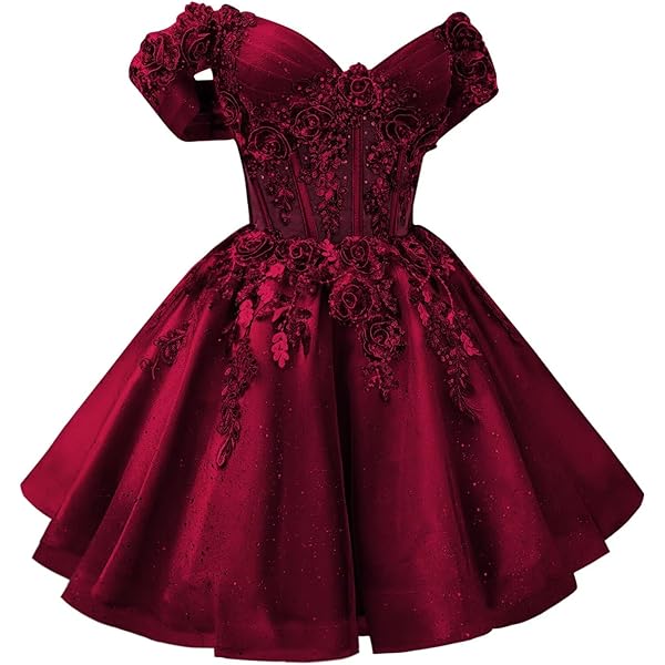burgundy lace homecoming dress fashion off the shoulder homecoming dress, elegant burgundy lace short –  classygown main image 0
