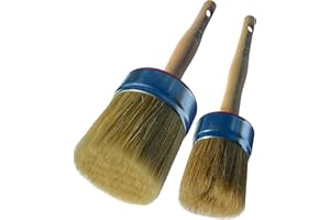 POL BRUSH Set of 2 & 3 inch Stencil & Wax European Professional Round Paint Brushes - Natural Bristle Wooden Handle - for Chalk, Wax, Acrylic, Oil, Stain, Varnish - for Art, Decor, Walls, Furniture, Woods