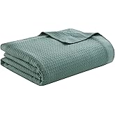 Madison Park 100% Egyptian Cotton Lightweight Summer Blanket, Breathable Waffle Knit Design, Soft Cozy All-Season Throw for Bed, Couch or Sofa, Teal Full/Queen Size (90"x90")
