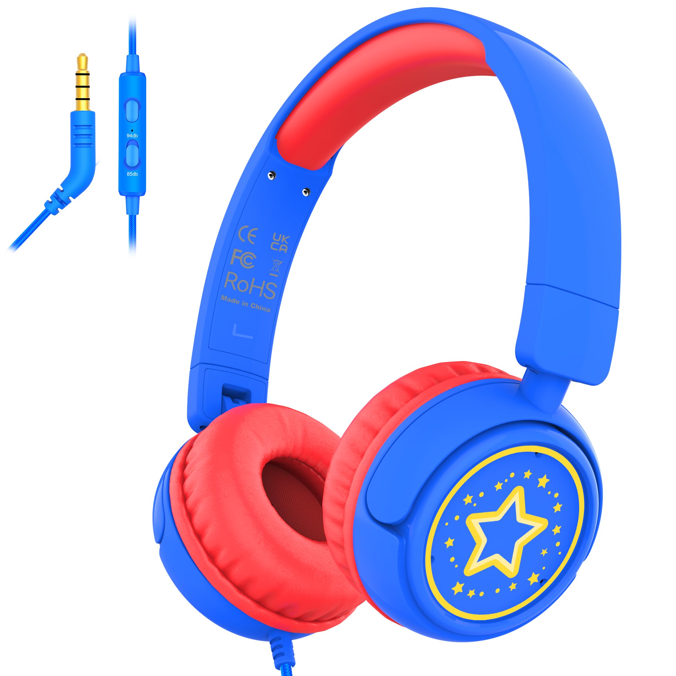 Photo 1 of Kids Headphones with Cord for School, 85/94dB Volume Limit Headphones for Kids, Portable Wired Headphone with Shareport, Stereo Sound Foldable Headset for School/Tablet/iPad/Kindle (Blue)