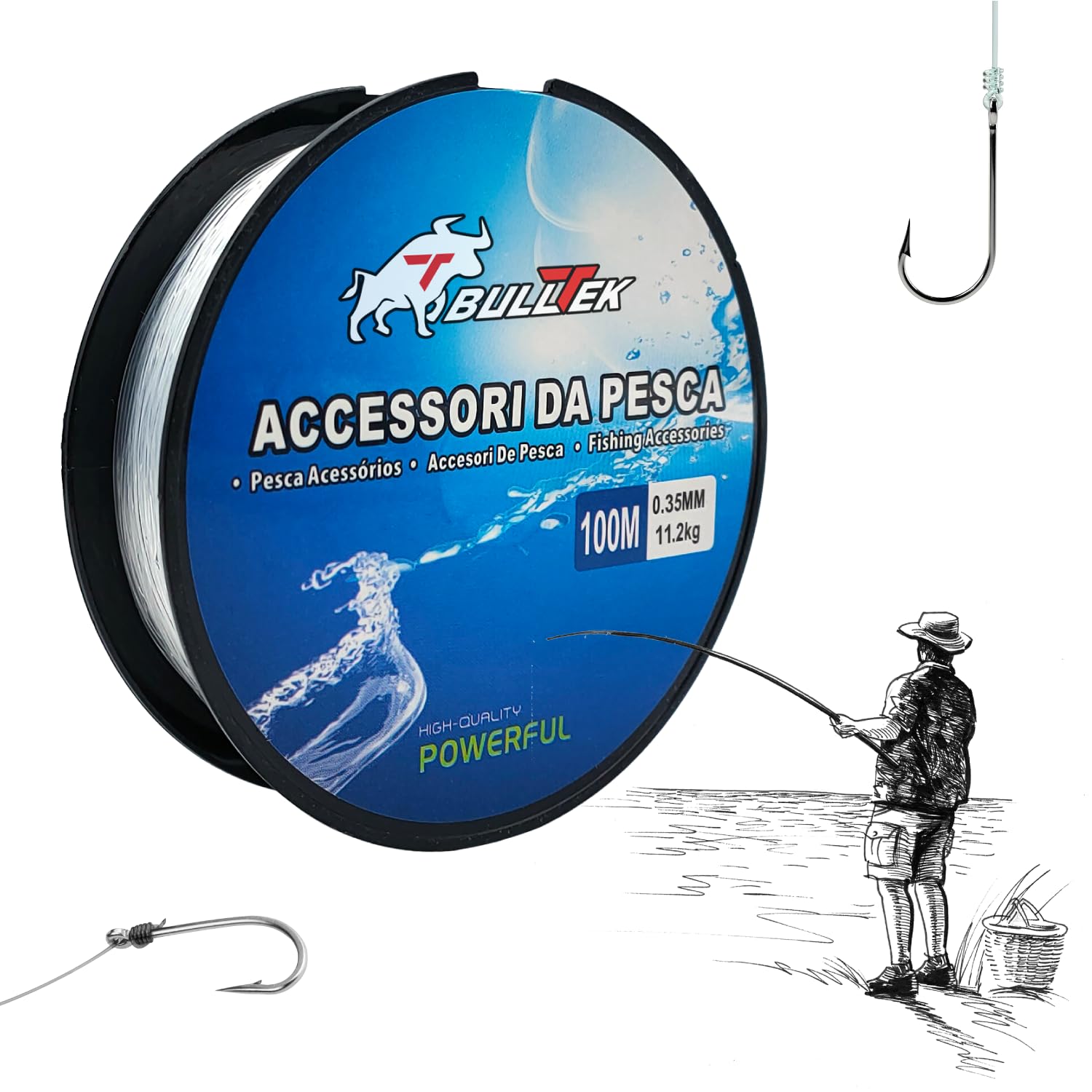 BullTek Monofilament Fishing Line - 100M Clear - 0.35mm - 11.2kg - Transparent for Sea, River, Lake Fishing