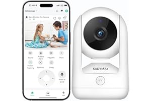 Kadymay Indoor Camera w/ 1-Key-Call, Pet Camera/Dog Camera w/Motion Tracking, 2K HD Baby Monitor w/Pan/Tilt Rotating, Live Video&Playback with Phone App, WiFi Wireless Cameras - Milky White