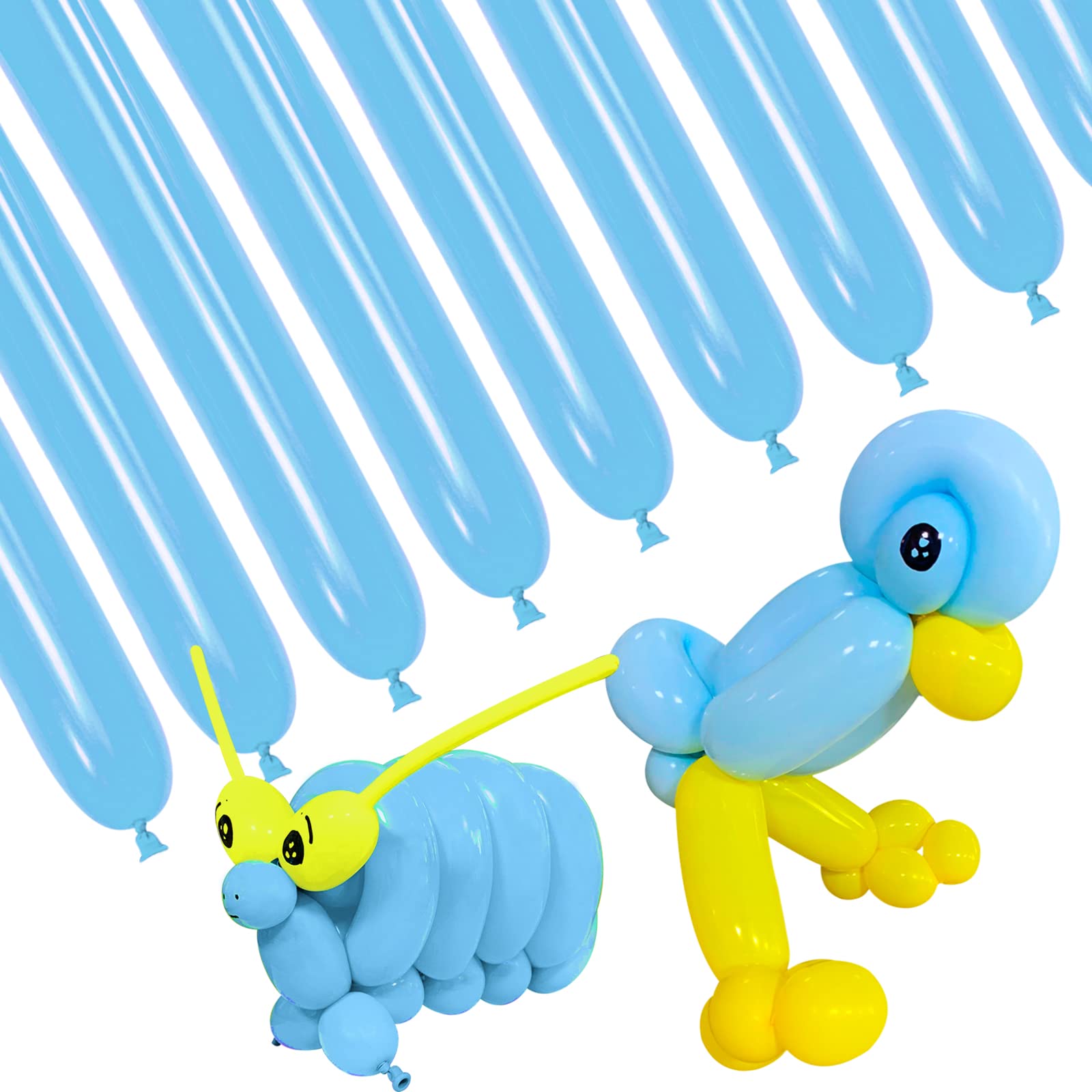 100 Pcs Light Blue 260q Balloons Thickening Latex Long Balloons for Balloon Garland, Skinny Latex Twisting Balloon for Animals Modeling (Light blue).