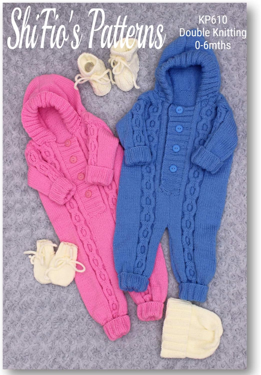 Knitting & Pattern for Baby All-In-One Suit with Matching Hat, Mitts & Bootees, Cabled Pram Suit, Double Knitting Pattern, DK