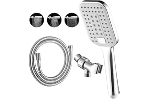 OFFO Handheld Shower Head Set, 3-Mode Chrome High Pressure Handheld Sprayer with 1.5m Stainless Steel Hose & Holder, High Flo