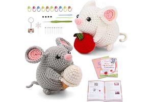 Kogyxe Beginners Crochet Kit, Amigurumi Crocheting Animals Kits w Step-by-Step Video Tutorials, Crochet Starter Kit Knitting Starter Pack for Adults Beginners, 2 Hamster Family (40%+ Yarn Content)