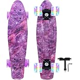 Nattork Skateboards 22 Inch Mini Cruiser Skateboard Complete Retro Skate Boards with Colorful Light Up Wheels for Kids Girls Boys Beginners