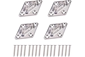 INCREWAY Diamond Pad Eye Plate, 4 Pack 304 Stainless Steel Ceiling Hooks Hardware Staple Hook Loop Heavy Duty Ring Hooks with Screws for Sail Shades, Yoga, Hammock, Swing, Boat (M5)
