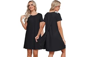 Tfovorlein Women Tear Away Open Back Snap Dress Post Shoulder Surgery Hospital Gown Chemo Short Sleeve Adaptive Clothing