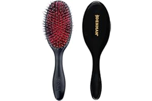 Denman Cushion Hair Brush (Medium) with Soft Nylon Quill Boar Bristles - Porcupine Style for Grooming, Detangling, Straighten