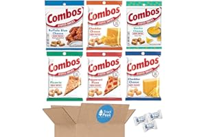 Combos Variety Snack Peak Gift Box (6 – 6.3 oz bags): Pizza Pretzel, Cheese Cracker, Buffalo Blue Cheese, Pizza Cracker, Cheese Pretzel, Nacho Cheese Pretzel