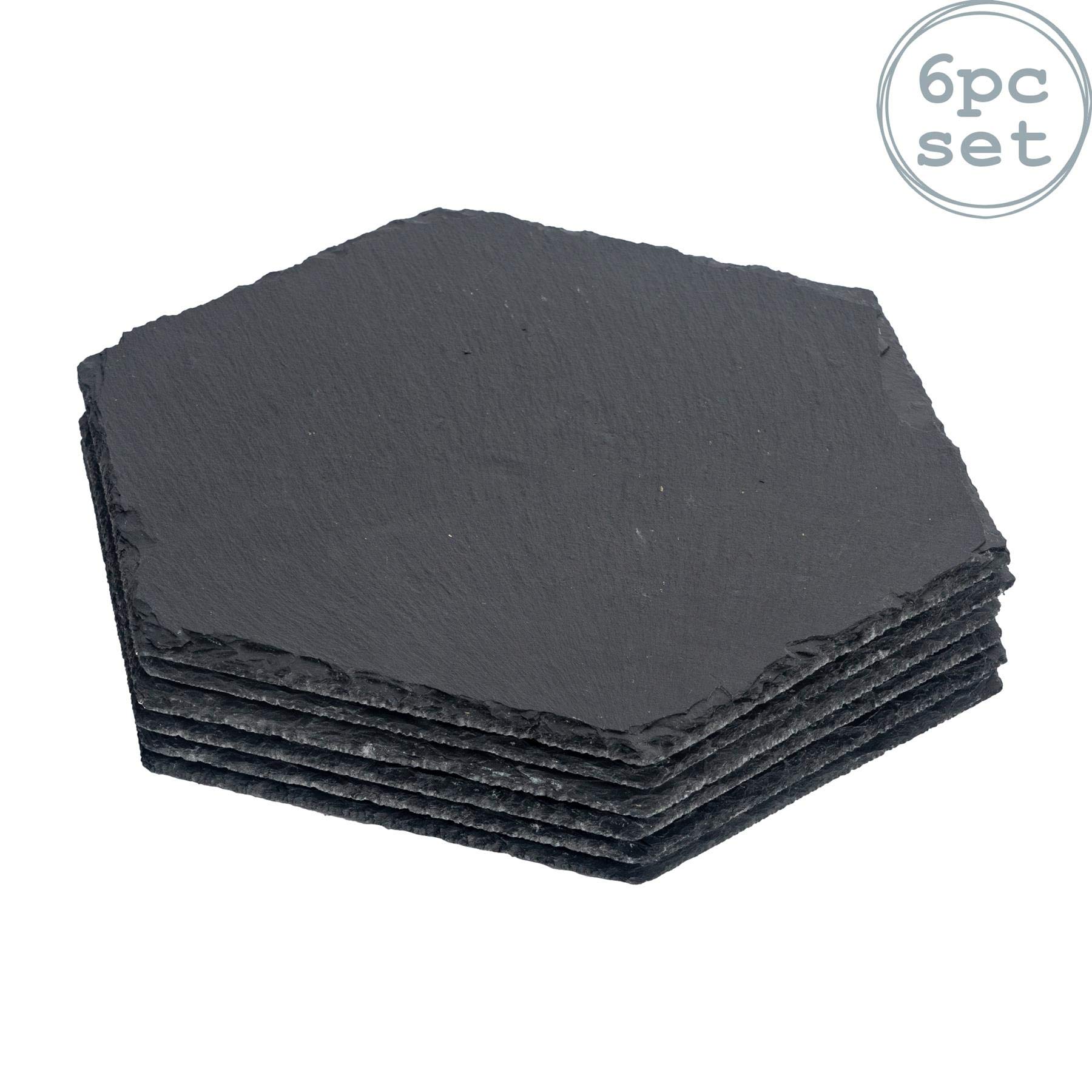 Argon TablewareHexagon Slate Placemats - 30 x 26cm - Pack of 6 - Black Natural Stone Slate Dinner Mats Dinnerware Plate Placemats for Kitchen, Home, Bar, Restaurant, Weddings, Events