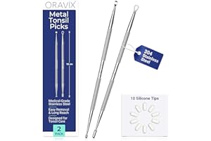 Oravix Tonsil Stone Remover Pack of 2 (18 cm), Metal Tonsil Stone Removal Kit, Surgical-Grade Stainless Steel Metal Pick with