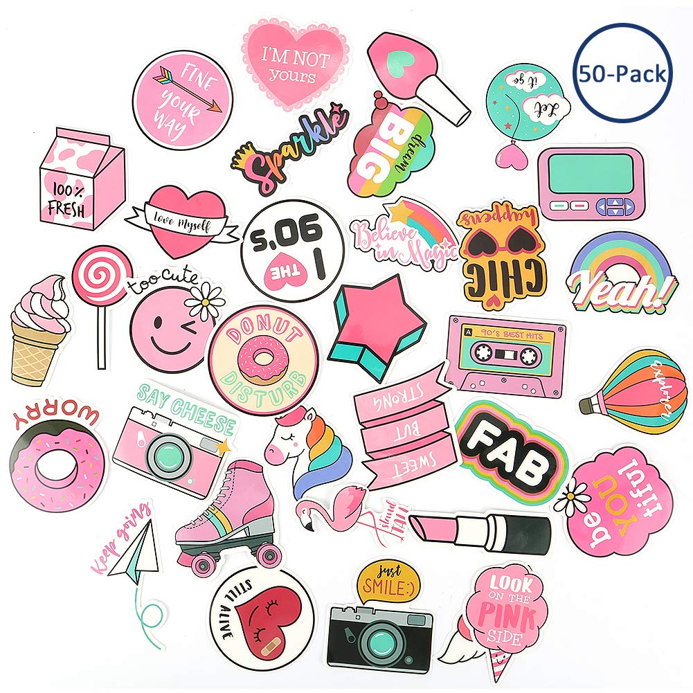 Buy Cute Pink Cartoon Stickers 50PCS, Echeer Pink Girl Decal Stickers