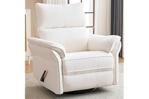 RUTOX Oversized Rocking Chair Nursery with Adjustable Headrest, 26" Extra Wide Glider Recliner Nursery Chair for Nursery, 360° Swivel Rocker Recliner with Overstuffed Armrest, White
